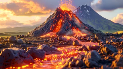 Fotobehang image of an erupting volcano. realistic image. emission of ash, lava. natural disasters © Bonya Sharp Claw