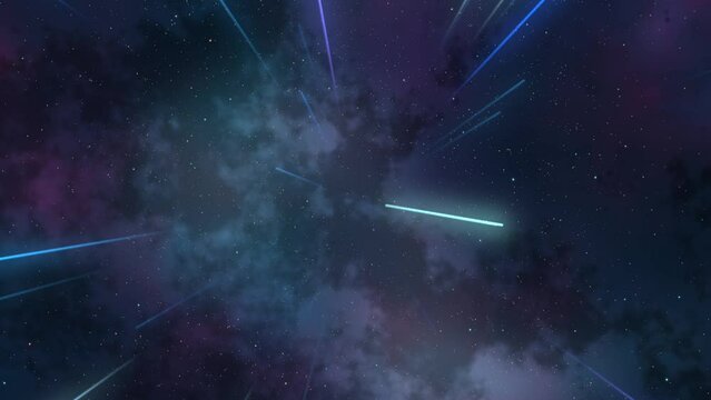 沢山の星が輝く宇宙空間と流星群