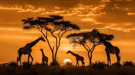 Fototapeta na wymiar giraffe family in the savannah