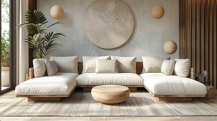 Fototapeta na wymiar Modern living room with sofa set. Created with Ai