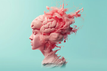 A woman's head with a pink brain