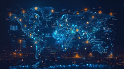 Global Map With Glowing Lights