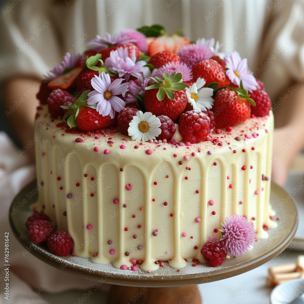 Canvas Prints birthday berry cake in a plate