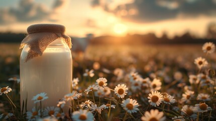 can of milk landscape of flower meadow