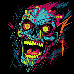 Vivid Graffiti-Style Skull Illustration, Multicolor, Urban Street Art