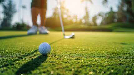 close up macro golf player putting golf ball into hole