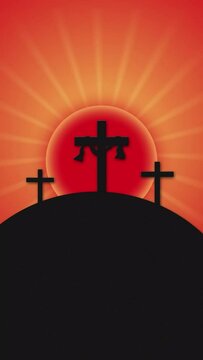 Background animation for good friday with space for text or image. cross in the sunset.