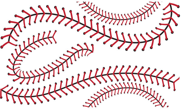 The red stitch or stitching of the baseball Isolated on white background. vector illustration .EPS 10