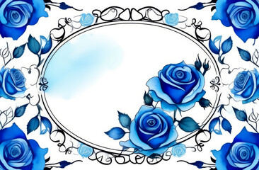 watercolor frame,border,postcard of blue roses and free space for text