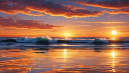 Obraz premium Golden Hour Glow: Water Reflections and the Sea's Tranquility - Abstract