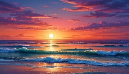 Fototapeta na wymiar Enchanting Sunset Horizon: A Vibrant Evening by the Seaside