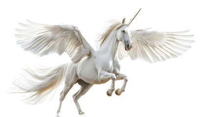 White flying horned horse isolated on transparent background