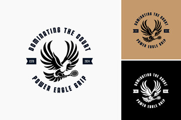 Eagle Padel Court logo. A fierce eagle silhouette over a padel court, representing strength and competitive spirit. Ideal for padel clubs or sports facilities aiming for dominance.