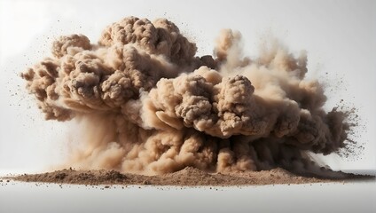 An isolated explosion of dry earth, showcased as an abstract cloud of dust against a pure white backdrop Generative AI - obrazy, fototapety, plakaty
