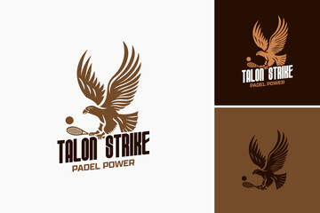 Talon Strike Padel Power logo. A dynamic talon striking a padel ball, symbolizing precision and power. Perfect for padel equipment brands or tournaments showcasing agility.