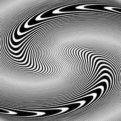 Vortex Whirl Movement Design. Wavy Lines Halftone Op Art Pattern. 3D Illusion. Abstract Textured Black and White Background - 762986496