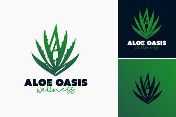 Aloe Vera Wellness logo. Elegant aloe vera plant symbolizing natural health and wellness. Perfect for wellness centers or skincare brands promoting organic products.
