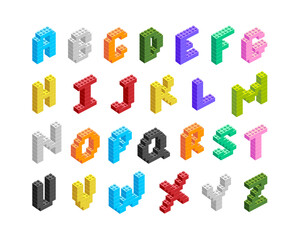 Collection of letters. ABC made from construction blocks - 762986641