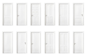 A Set of Six Doors on White Background. On a White or Clear Surface PNG Transparent Background..