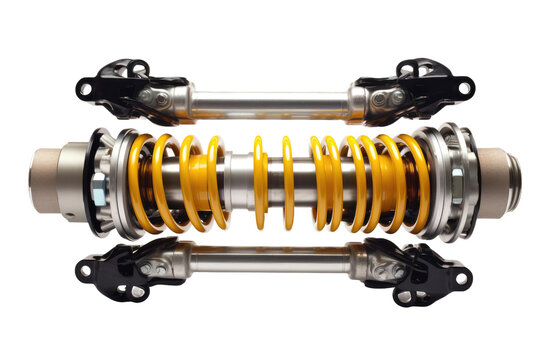 Close Up of Motorcycle Suspension on White Background. On a White or Clear Surface PNG Transparent Background..