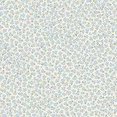 A delicate seamless pattern depicting delicate blue flowers on a light background.