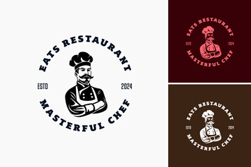 Masterful Chef Restaurant Logo Template exudes culinary mastery and sophistication, ideal for fine dining establishments.