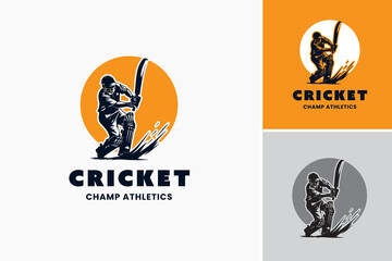 Cricket Cham Athletics Logo Template embodies athleticism and dynamism, tailored for cricket enthusiasts and sports clubs. - obrazy, fototapety, plakaty