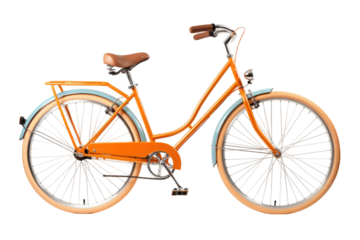 Orange Bicycle With Brown Seat on White Background. On a White or Clear Surface PNG Transparent Background..