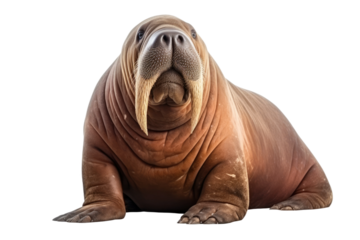 Walpopotamus Sitting on Ground With Mouth Open. On a White or Clear Surface PNG Transparent Background..