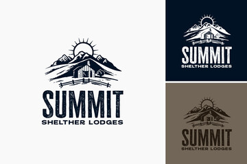 Retro Summit Shelter Lodges Logo Template combines nostalgia with rugged charm, perfect for rustic accommodations and outdoor retreats.