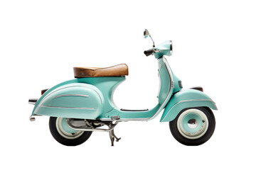 Blue Scooter With Brown Seat on White Background. On a White or Clear Surface PNG Transparent Background..