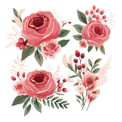 Boho roses bouquets clipart clipart isolated on white