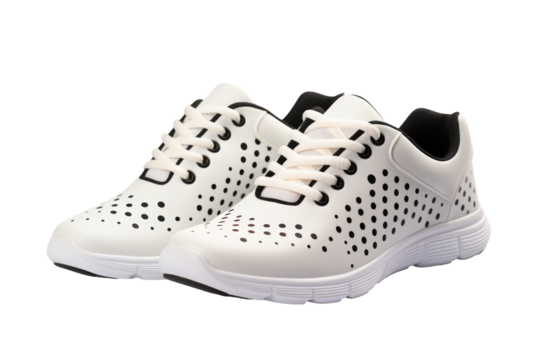 White Shoes With Black Dots. On a White or Clear Surface PNG Transparent Background..