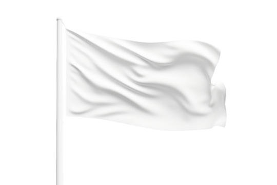 White Flag Waving in the Wind. On a White or Clear Surface PNG Transparent Background..