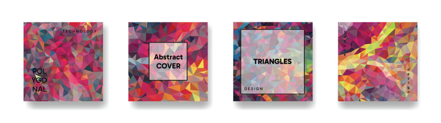Low poly vertical abstract colorful flyers, collections of square size covers, set backgrounds