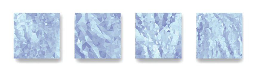 Low poly vertical abstract light blue backgrounds set, collections of square size covers,  trendy