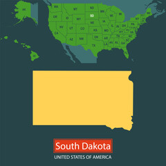 United States of America, South Dakota state, map borders of the USA South Dakota state.