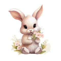Bunny with Flower Clipart clipart isolated on white background