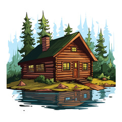 Cabin in the Woods clipart isolated on white background
