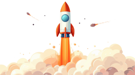 Cartoon rocket space ship take off, isolated on transparent