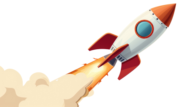 Cartoon rocket space ship take off, isolated on transparent