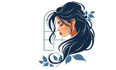 Nature beauty leaves in her hair decoration icon