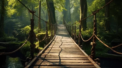 Fotobehang Bosweg bridge in the forest
