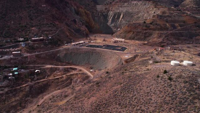 Aerial View of Abandoned United Verde Copper Mine in Jerome, Arizona USA, Drone Shot