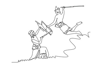 Simple continuous line drawing traditional culture icon. Picture of The local culture of fighting uses swords. Simple line. International Traditional Culture minimalist concept.