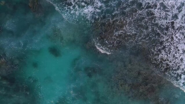 Beautiful turquoise peaceful sea. Aerial view ocean of Riviera Maya.