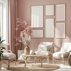 Poster Mock up frame, lovely pink style, home room interior, 3dender