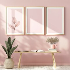 Poster Mock up frame, lovely pink style, home room interior, 3dender