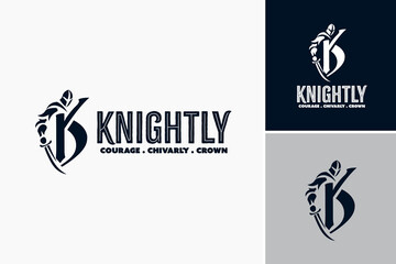 Knight Logo: The letter K transforms into a gallant knight's helm, evoking strength and chivalry, suitable for adventurous brands or medieval-themed ventures. - obrazy, fototapety, plakaty