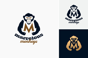 Marvelous Monkeys Logo: The letter M forms playful monkeys, reflecting creativity and energy, perfect for children's brands or entertainment ventures.